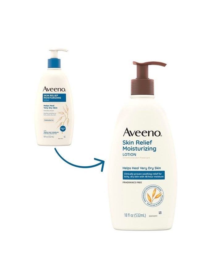 Aveeno - Skin Relief Moisturizing Lotion for Very Dry Skin with Soothing Triple Oat & Shea Butter Formula, Dimethicone Skin Protectant Helps Heal Itchy, Dry Skin, Fragrance-Free, 18 fl. oz - Image 1