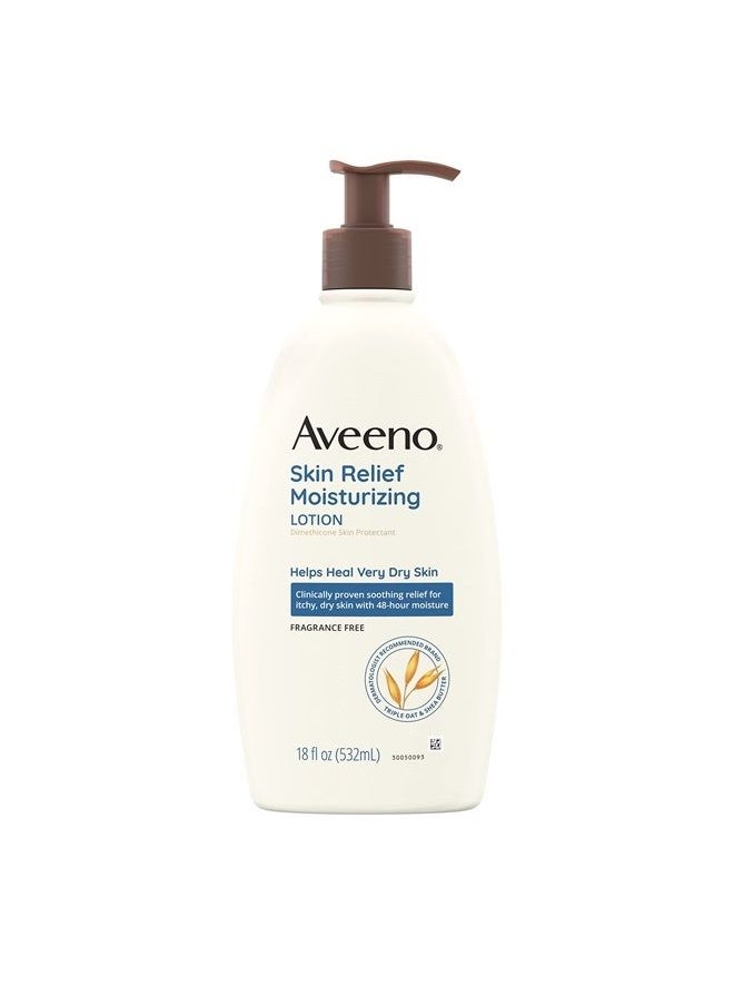 Aveeno - Skin Relief Moisturizing Lotion for Very Dry Skin with Soothing Triple Oat & Shea Butter Formula, Dimethicone Skin Protectant Helps Heal Itchy, Dry Skin, Fragrance-Free, 18 fl. oz - Image 1