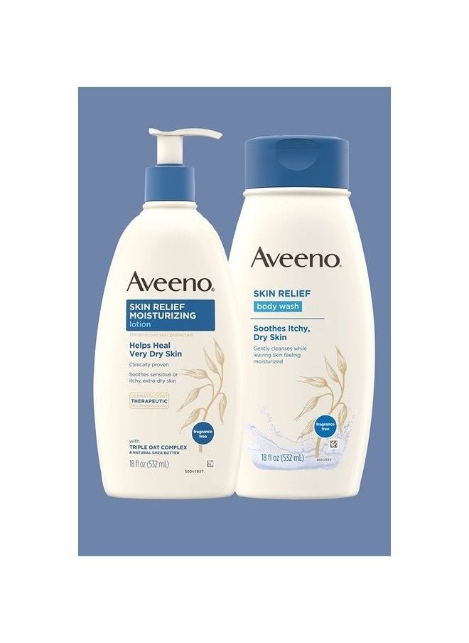 Aveeno - Skin Relief Moisturizing Lotion for Very Dry Skin with Soothing Triple Oat & Shea Butter Formula, Dimethicone Skin Protectant Helps Heal Itchy, Dry Skin, Fragrance-Free, 18 fl. oz - Image 1