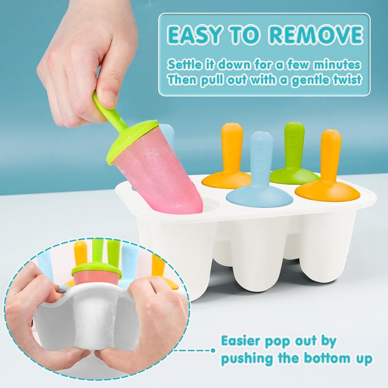 Miaowoof Silicone Popsicles Molds for Toddlers, 6-Cavity Non-BPA Premium Silicone Small Popsicle Molds, Ice Pop Mold with 6 Colorful Reusable Sticks for Kids (White) - Image 3