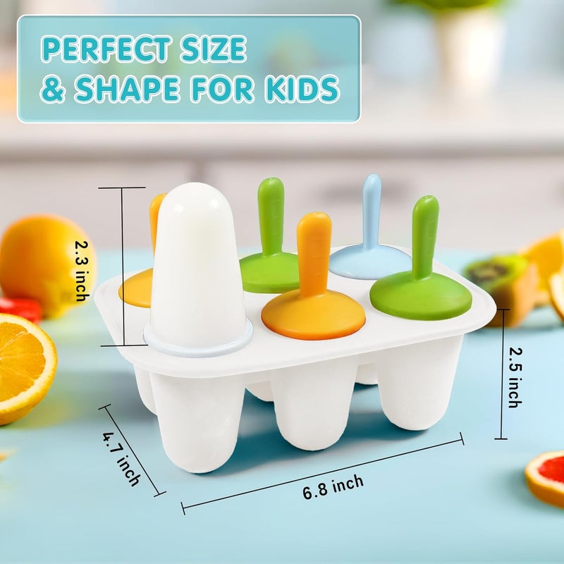 Miaowoof Silicone Popsicles Molds for Toddlers, 6-Cavity Non-BPA Premium Silicone Small Popsicle Molds, Ice Pop Mold with 6 Colorful Reusable Sticks for Kids (White) - Image 5