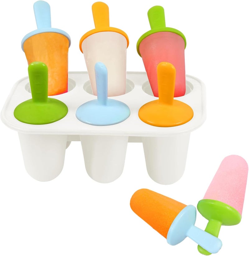 Miaowoof Silicone Popsicles Molds for Toddlers, 6-Cavity Non-BPA Premium Silicone Small Popsicle Molds, Ice Pop Mold with 6 Colorful Reusable Sticks for Kids (White) - Image 1