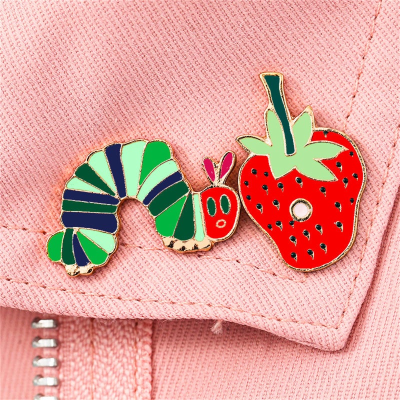 RLHRNDE 2 Pcs Hungry Caterpillar Strawberry Brooch Pins for Educators Backpack Clothes Hat Accessories Cute Pin Set for Women Aesthetic Gifts (Caterpillar) - Image 3