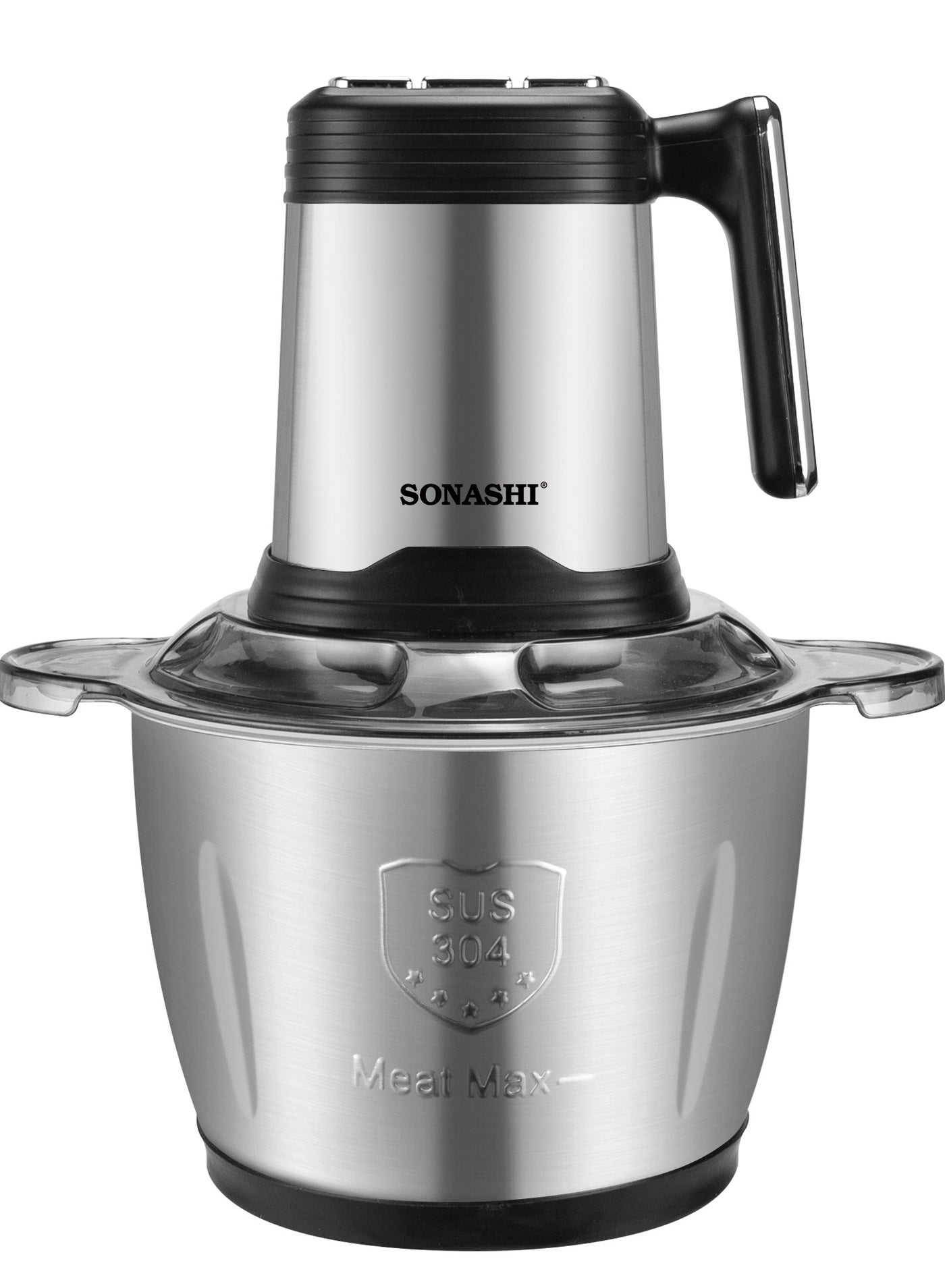 Multi-Chopper with Powerful Motor and Max Capacity 3L | With Mincer-Grinder Function, Stainless Steel Body with Handle and Cutter Pole | Sharp Blade Set for Effective Chopping 3 L 500 W SMC-24S Black/Silver