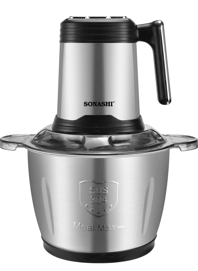 SONASHI Multi-Chopper with Powerful Motor and Max Capacity 3L | With Mincer-Grinder Function, Stainless Steel Body with Handle and Cutter Pole | Sharp Blade Set for Effective Chopping 3 L 500 W SMC-24S Black/Silver - Image 1