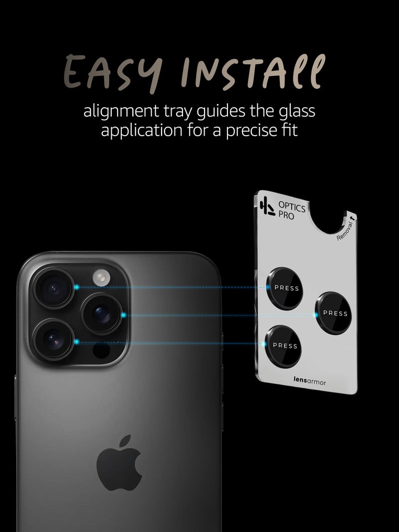 Lensarmor Compatible with iPhone 15 Pro & iPhone 15 Pro Max Black Titanium Camera Lens Protector (2-Pack) – Premium 9H Tempered Glass, Military-Grade Anti-Scratch, Camera Ring Lens Guard - Image 4