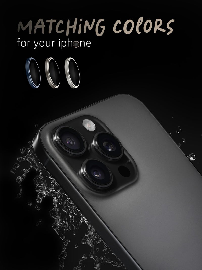 Lensarmor Compatible with iPhone 15 Pro & iPhone 15 Pro Max Black Titanium Camera Lens Protector (2-Pack) – Premium 9H Tempered Glass, Military-Grade Anti-Scratch, Camera Ring Lens Guard - Image 3