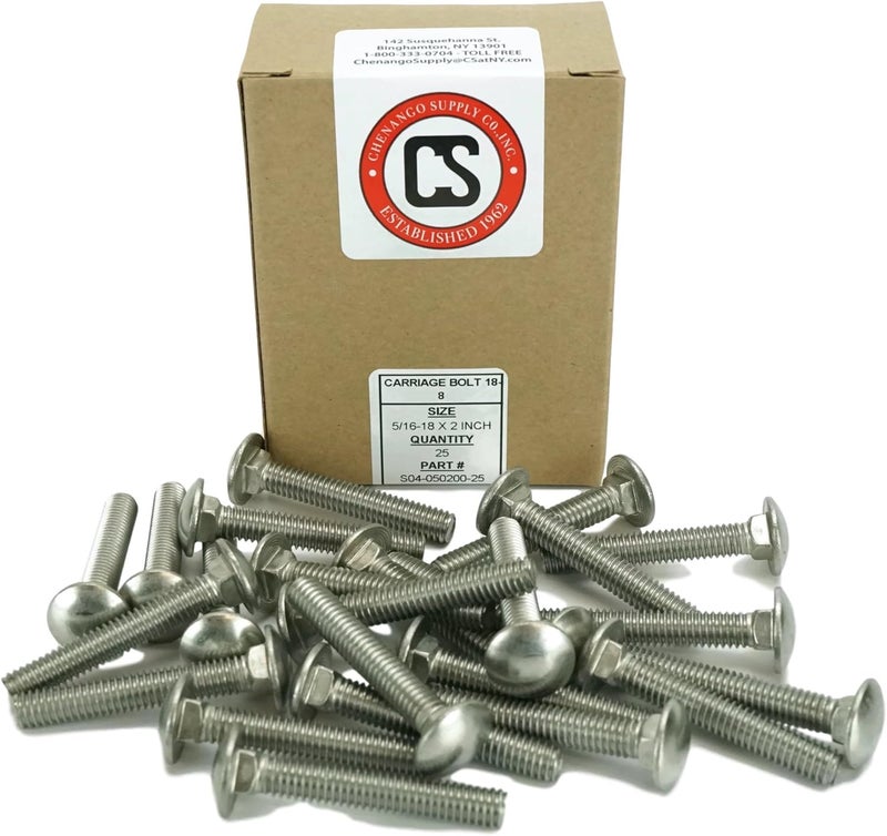 Chenango Supply Stainless 5/16-18 x 2inches Carriage Bolt (1inches to 5inches Lengths Available in Listing), 18-8 Stainless Steel,25 Pieces (5/16-18x2) - Image 2