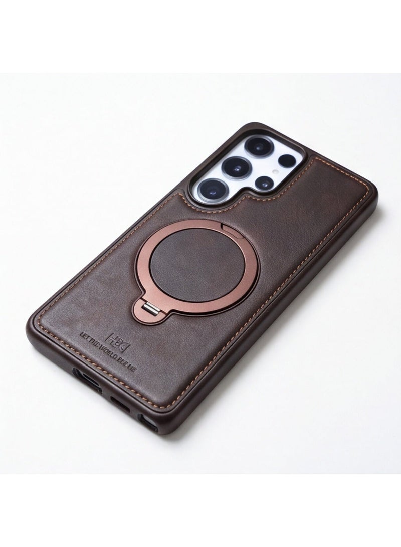 HDD Premium MagSafe Leather Case with Built-in Magnetic Ring Kickstand Holder for Samsung Galaxy S25 Ultra - Image 2