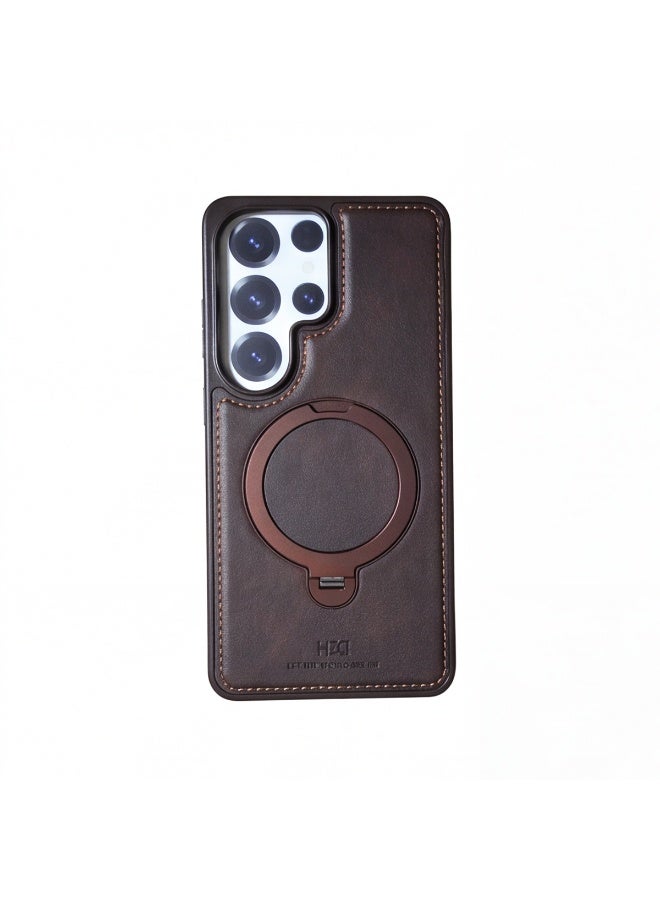 HDD Premium MagSafe Leather Case with Built-in Magnetic Ring Kickstand Holder for Samsung Galaxy S25 Ultra - Image 5