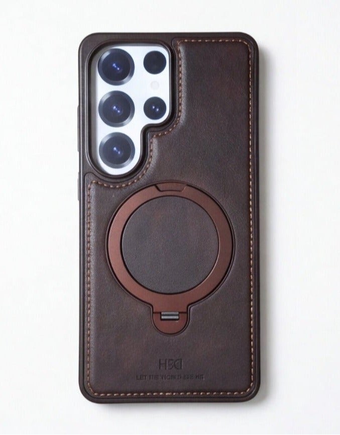 HDD Premium MagSafe Leather Case with Built-in Magnetic Ring Kickstand Holder for Samsung Galaxy S25 Ultra - Image 1