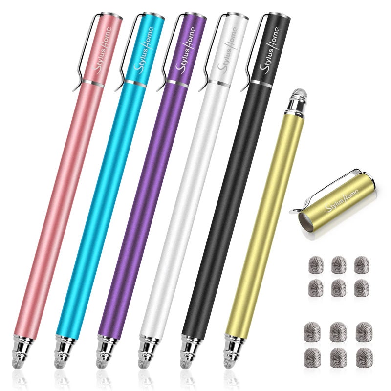StylusHome Stylus Pens for Touch Screens(6 Pcs),Sensitivity 2 in 1 Fiber Tips Capacitive Stylus with 12 Extra Replaceable Tips for iPad iPhone Tablets Samsung Galaxy All Universal Touch Screen Devices - Image 1