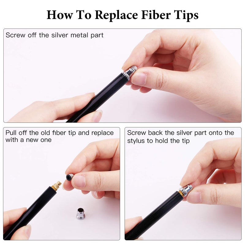 StylusHome Stylus Pens for Touch Screens(6 Pcs),Sensitivity 2 in 1 Fiber Tips Capacitive Stylus with 12 Extra Replaceable Tips for iPad iPhone Tablets Samsung Galaxy All Universal Touch Screen Devices - Image 3