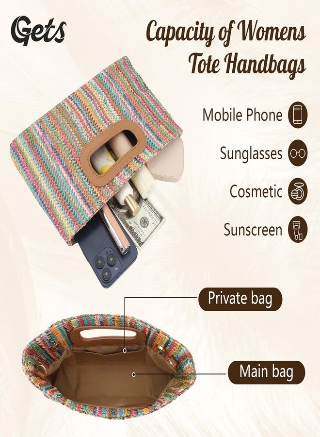 Gets Woven Straw Purse Top Handle Clutches Handbag for Womens Evening Handbags Boho Rattan Crossbody Shoulder Bags with Chain (Colorful Pink) - Image 4