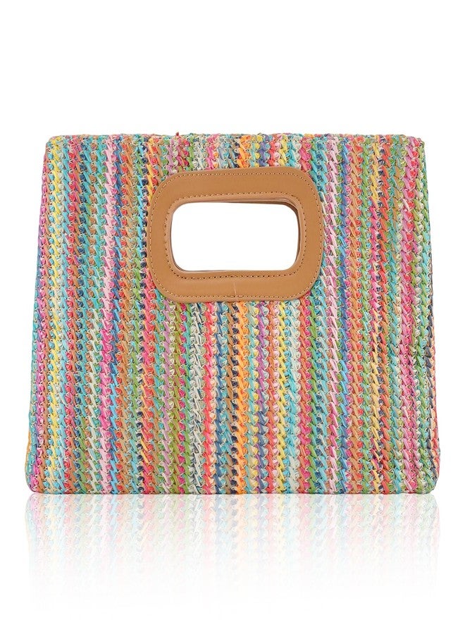 Gets Woven Straw Purse Top Handle Clutches Handbag for Womens Evening Handbags Boho Rattan Crossbody Shoulder Bags with Chain (Colorful Pink) - Image 1