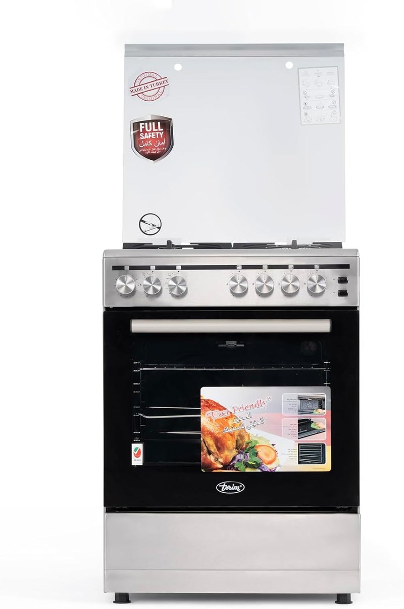 Terim 60X60 Cm Gas Cooking Range, Self Cleaning Function, Cast Iron Pan Support, Automatic, TERGC66ST TERGC66ST Silver - Image 1