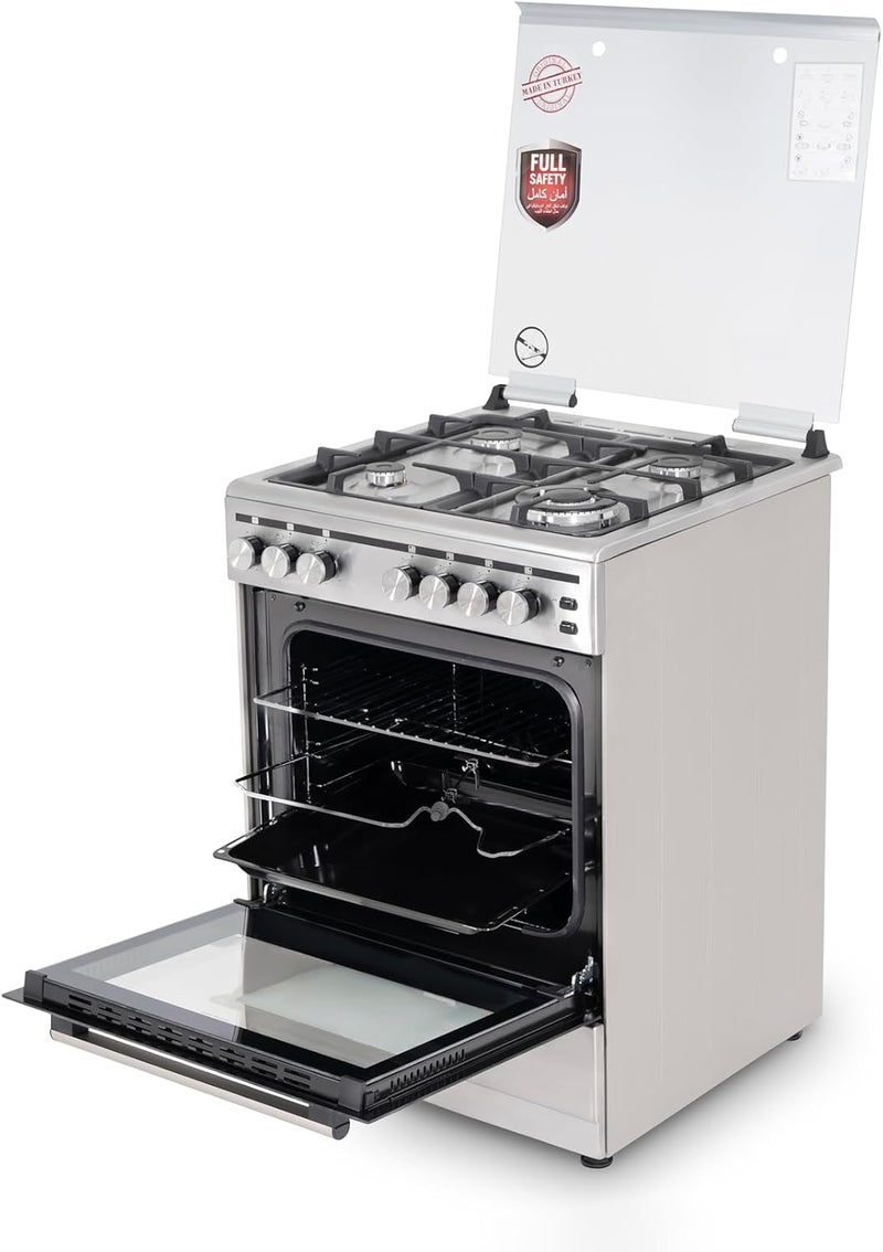 Terim 60X60 Cm Gas Cooking Range, Self Cleaning Function, Cast Iron Pan Support, Automatic, TERGC66ST TERGC66ST Silver - Image 5