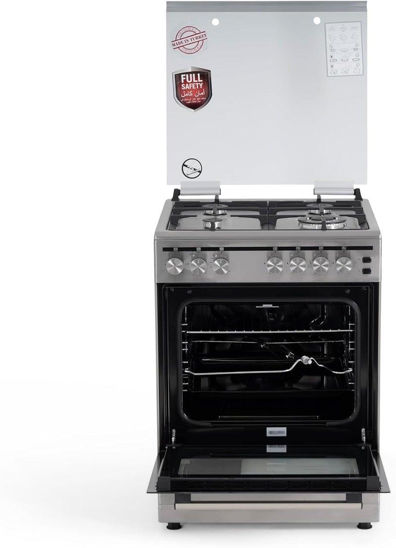Terim 60X60 Cm Gas Cooking Range, Self Cleaning Function, Cast Iron Pan Support, Automatic, TERGC66ST TERGC66ST Silver - Image 3