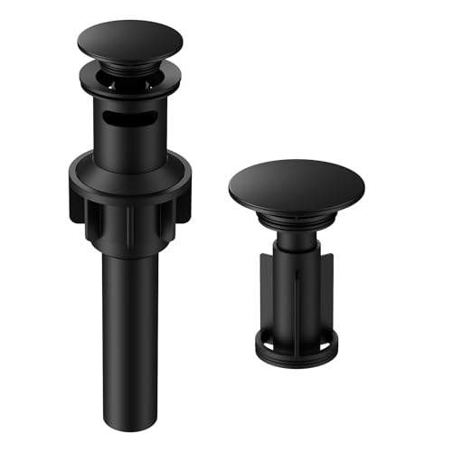 Hurran Bathroom Sink Drain with Overflow, Hurran Matte Black Bathroom Sink Stopper for Bathroom Vanity Vessel Sink, Rapid Draining Plastic Pop-up Sink Drain with Hair Catcher Anti-Clog Strainer - Image 1