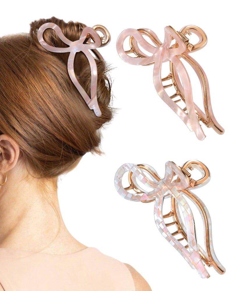 WELROG 2 Pack Metal Bow Claw Clips - Non-Slip Hair Claw Clips for Women,Elegant Large Hair Clip for Thin and Thick Hair (Gold) - Image 1