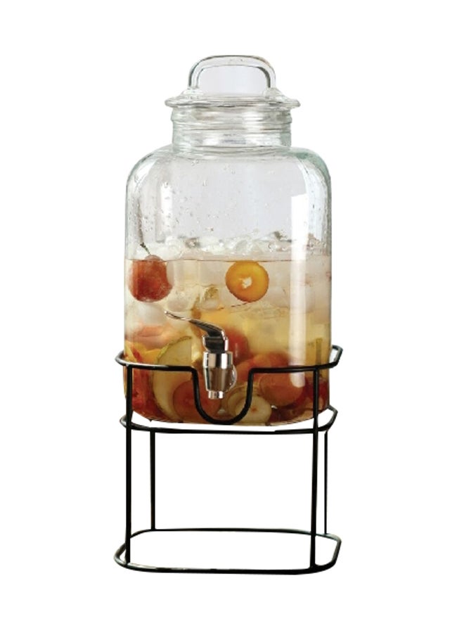 موزع مشروبات زجاجي يأتي بقطعتين مع صنبور سهل الاستخدام وحامل معدني، بلون شفاف وأسود 6766