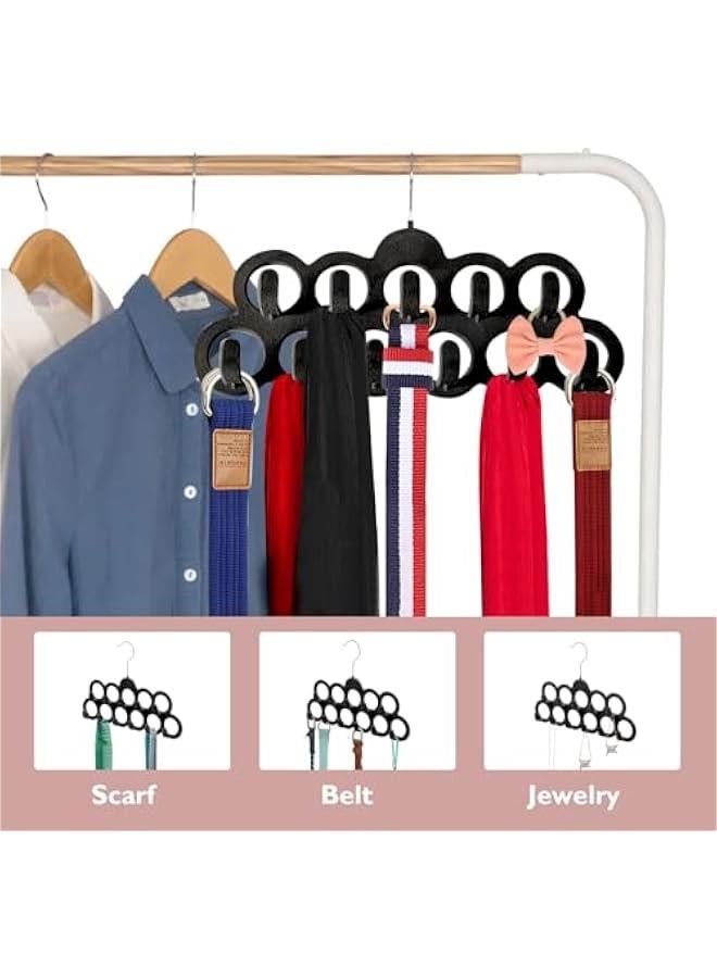 Velvet Scarf Hanger, Scarf Organizer, Flocked Velvet Finish, Scarf Holder with 11 Loops and Hooks for Shawls, Scarves, Ties, Belts, or Other Accessories, 2 Pack (Black)  - Image 4