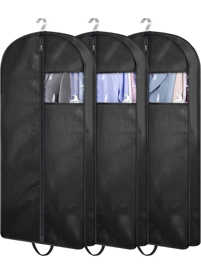 3pcs Garment Bags, 43 Extended Version Garment Bags For Hanging Clothes, Extra Thick Suit u0026 Dress Cover, Transparent Viewing Window Design, Env-Friendly Breathable Suit Bags For Closet Storage, Garment Bags For Storage Suits,T-Shirts, Jackets, Coats, Shirts, Jackets, Suitable For Adults And Children (Black 43*24in) - Image 1