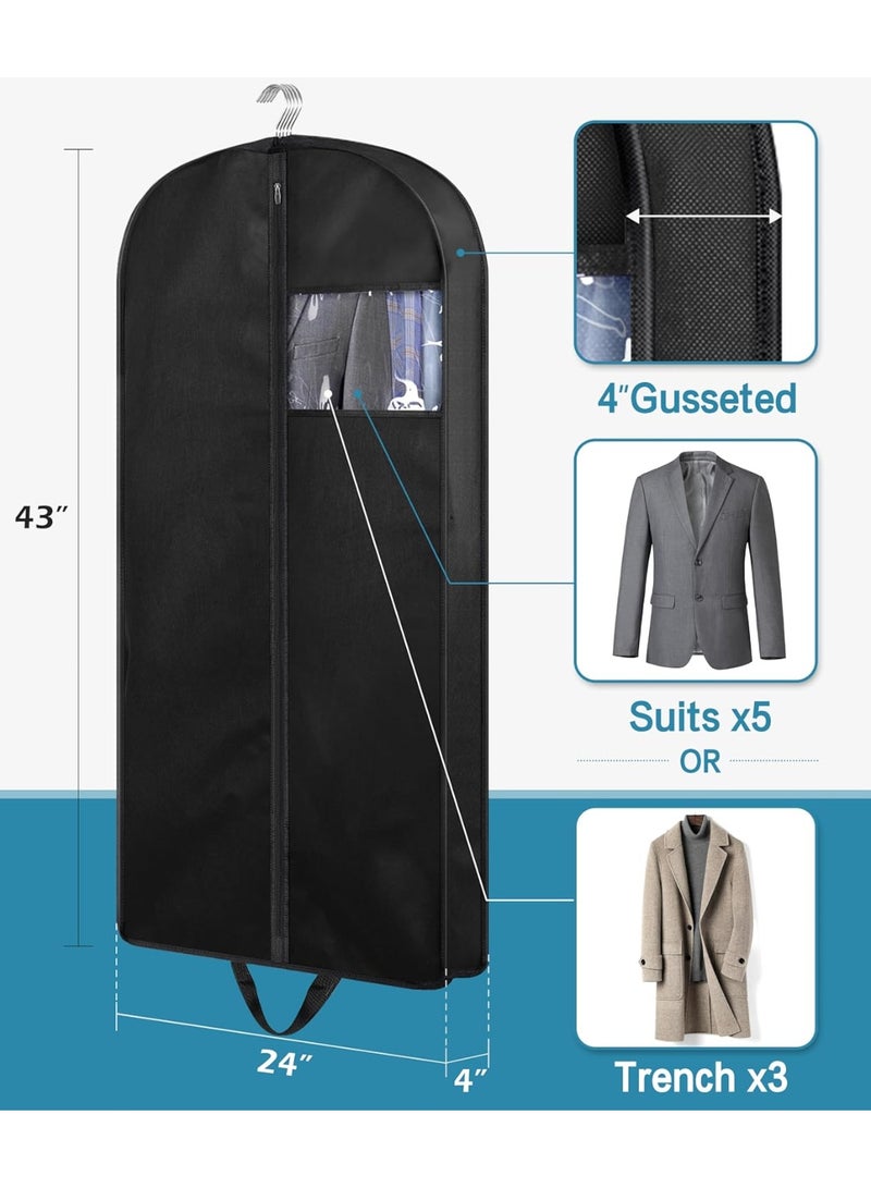 3pcs Garment Bags, 43 Extended Version Garment Bags For Hanging Clothes, Extra Thick Suit u0026 Dress Cover, Transparent Viewing Window Design, Env-Friendly Breathable Suit Bags For Closet Storage, Garment Bags For Storage Suits,T-Shirts, Jackets, Coats, Shirts, Jackets, Suitable For Adults And Children (Black 43*24in) - Image 2