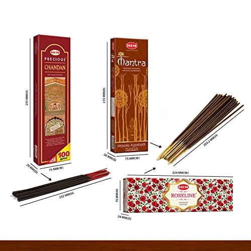 Hem Agarbatti Combo Pack of 3 Fragrance (220 g) | Roseline, Chandan & Mantra Incense Stick | Puja Room Items | Woody, Floral & Masala Aroma| Burning Time: 35-40 Minutes | 38 Sticks - Image 2