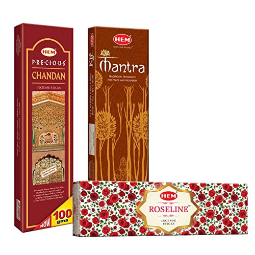 Hem Agarbatti Combo Pack of 3 Fragrance (220 g) | Roseline, Chandan & Mantra Incense Stick | Puja Room Items | Woody, Floral & Masala Aroma| Burning Time: 35-40 Minutes | 38 Sticks - Image 1