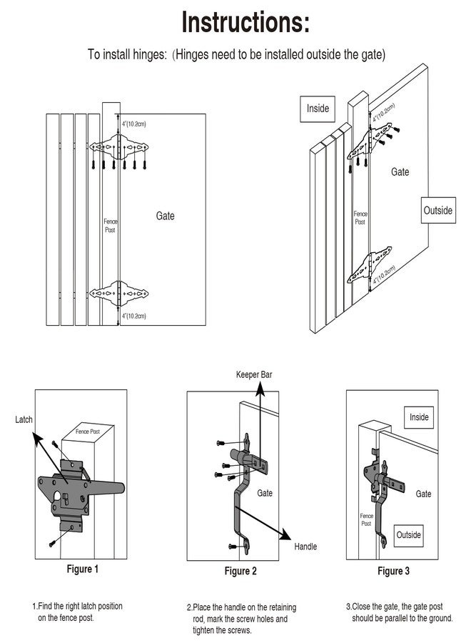 HOME MASTER HARDWARE Wood Gate Hardware Set - Heavy Duty 8" Decorative Strap Hinges and Spring Loaded Latch Kit with Screws for Outdoor Fence Swing Gate Black Finish - Image 4