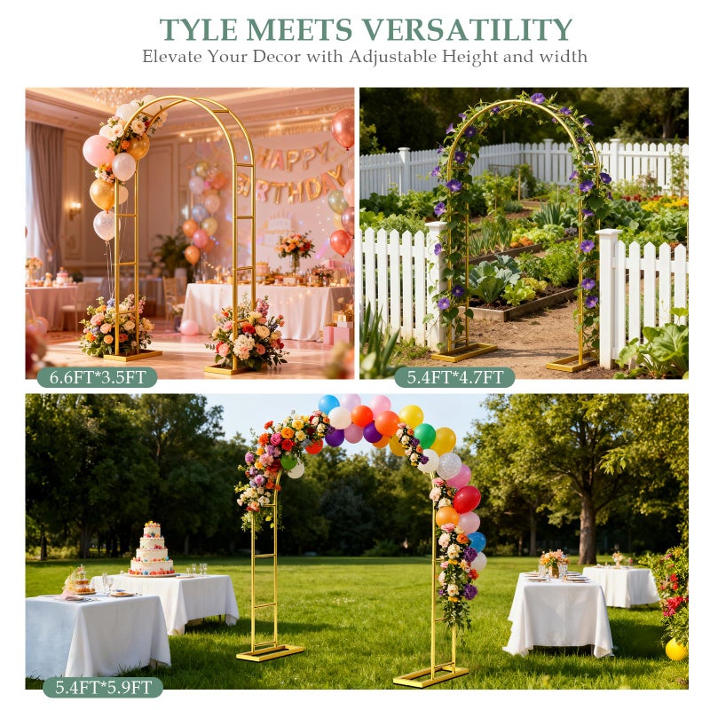 WellSign Wedding Arch 6.6FTx3.5FT, Garden trellis for climbing plants outdoor, Gold Metal Pergola Arbors for Flower Arch Archway, Assemble Freely 3 Sizes for Party Decoration,Garden Wide Arbor Trellis - Image 3