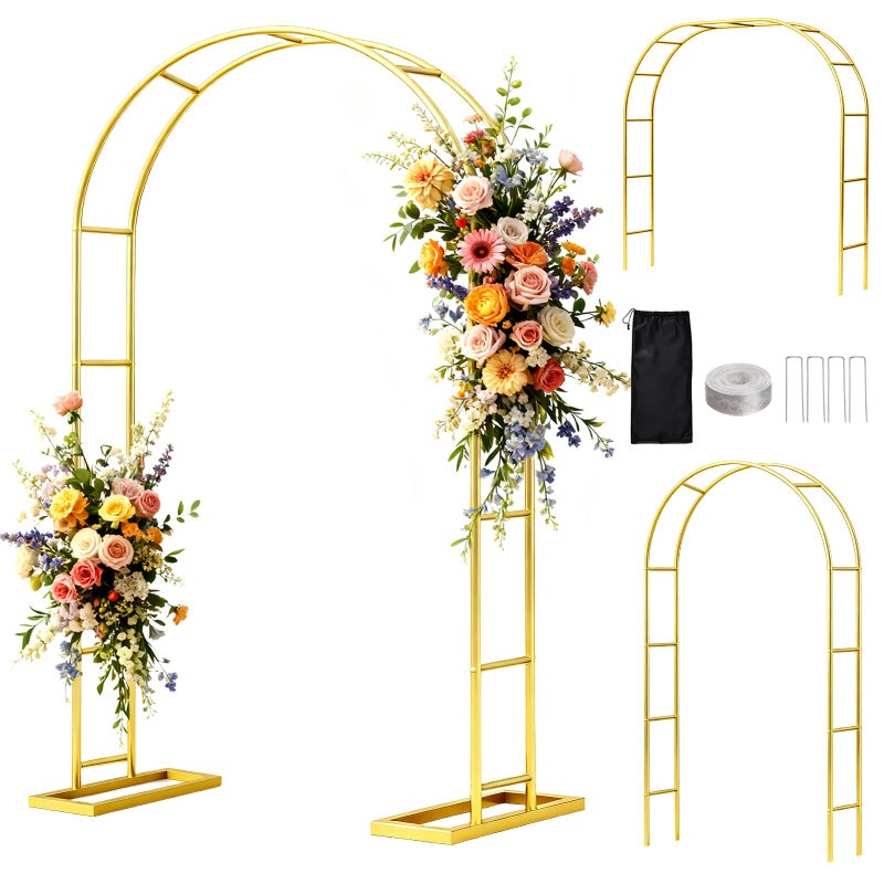 WellSign Wedding Arch 6.6FTx3.5FT, Garden trellis for climbing plants outdoor, Gold Metal Pergola Arbors for Flower Arch Archway, Assemble Freely 3 Sizes for Party Decoration,Garden Wide Arbor Trellis - Image 1
