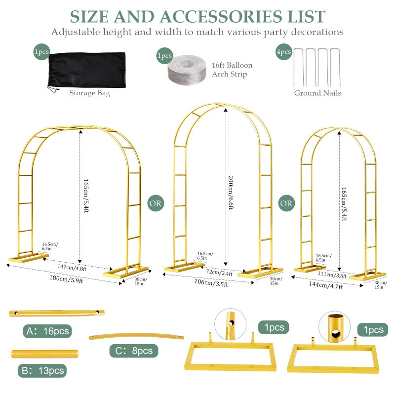 WellSign Wedding Arch 6.6FTx3.5FT, Garden trellis for climbing plants outdoor, Gold Metal Pergola Arbors for Flower Arch Archway, Assemble Freely 3 Sizes for Party Decoration,Garden Wide Arbor Trellis - Image 4