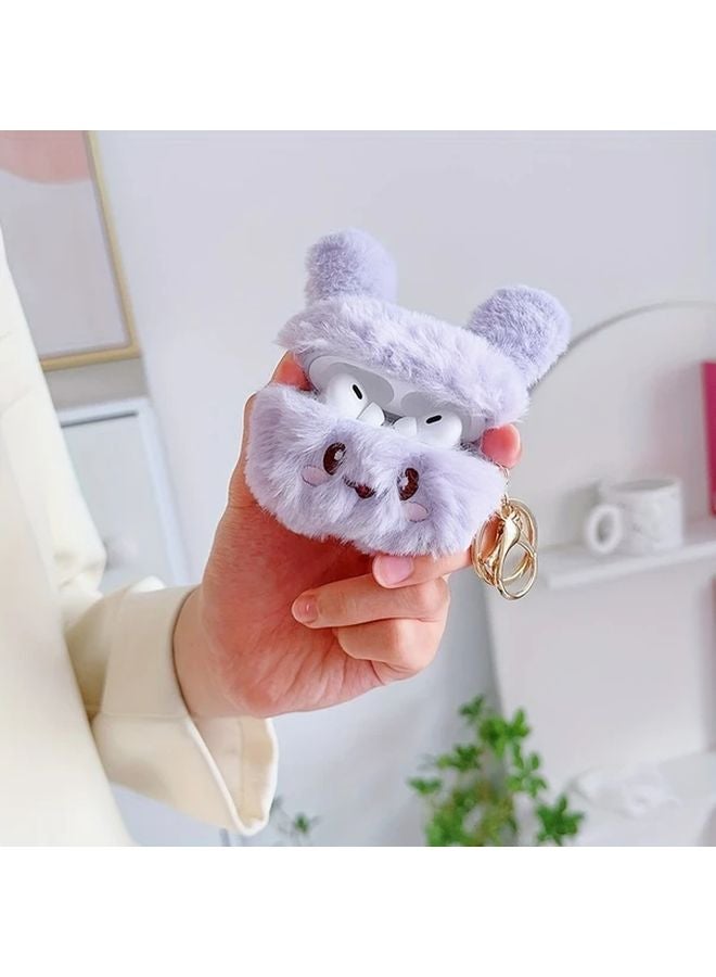 Purple Cute Fluffy Rabbit Design Protective Case For AirPods Pro - Image 1