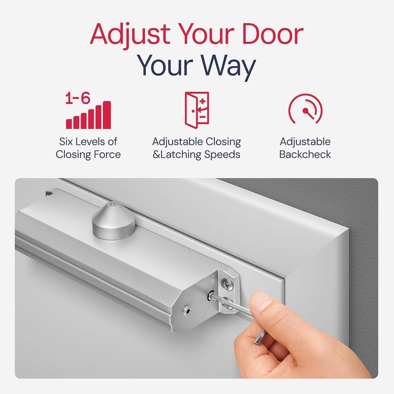 LAWRENCE Medium/Heavy Duty Door Closer Commercial Grade 1 - Surface-Mounted Commercial Automatic Door Closer with Adjustable 6-Speed Control and 3 Valves - Embassy Series LH5016 - Image 3