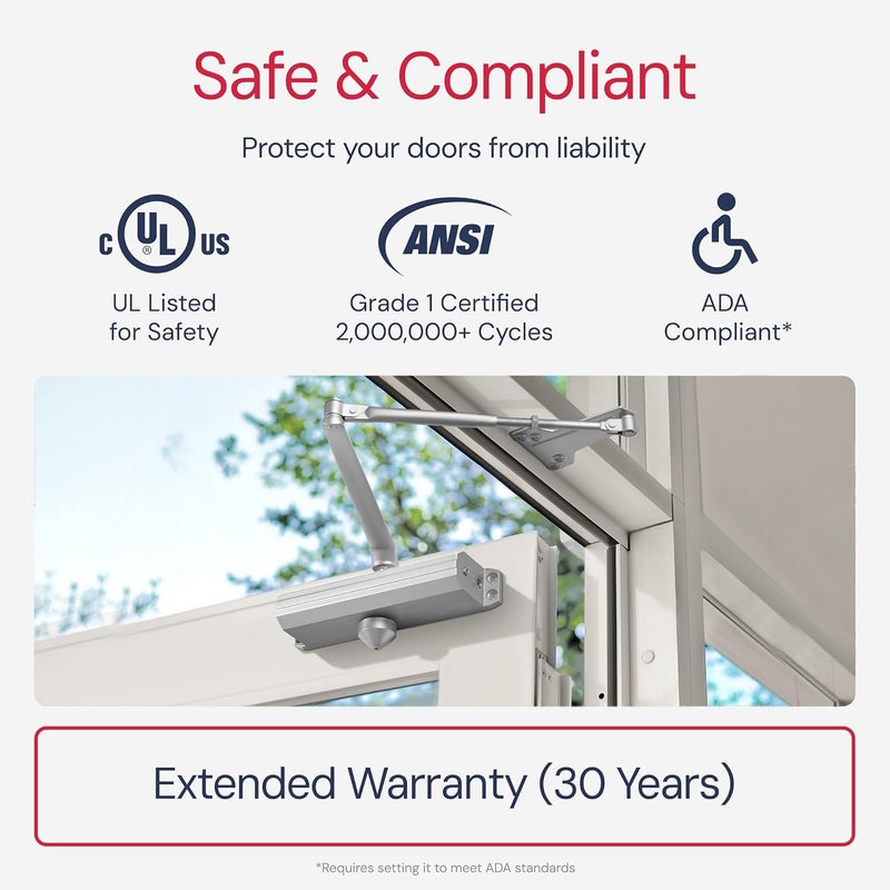 LAWRENCE Medium/Heavy Duty Door Closer Commercial Grade 1 - Surface-Mounted Commercial Automatic Door Closer with Adjustable 6-Speed Control and 3 Valves - Embassy Series LH5016 - Image 4