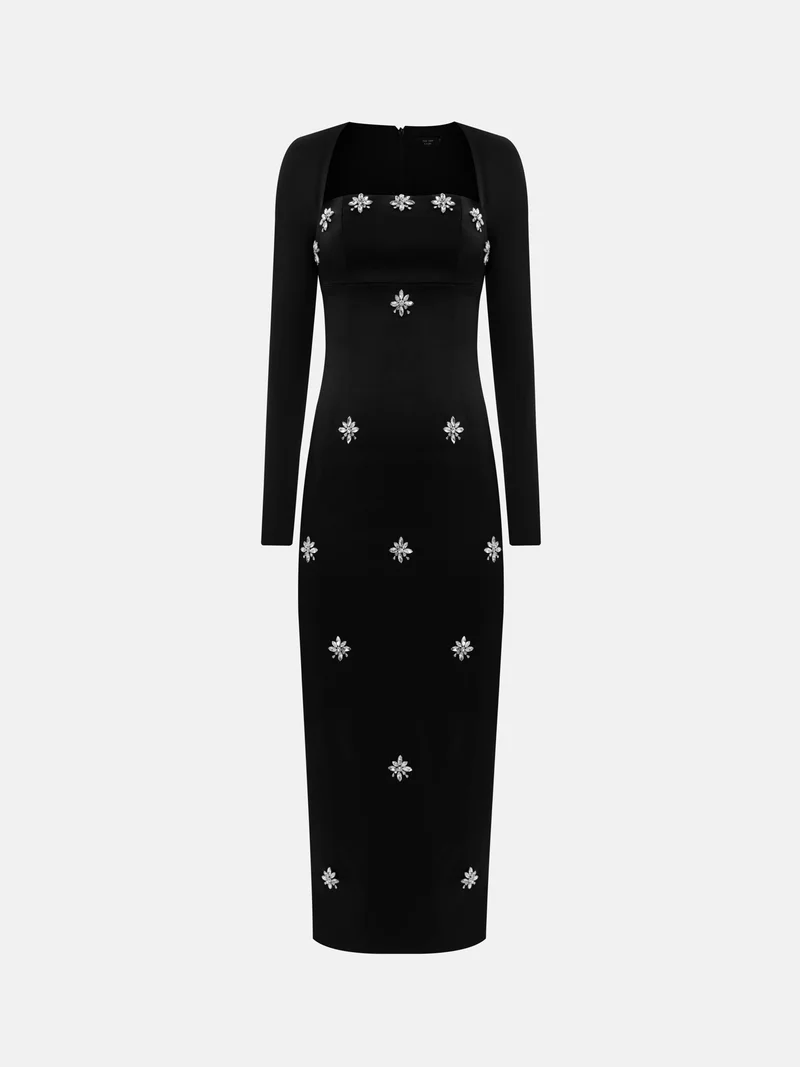Lichi Satin midi dress with crystal embellishment