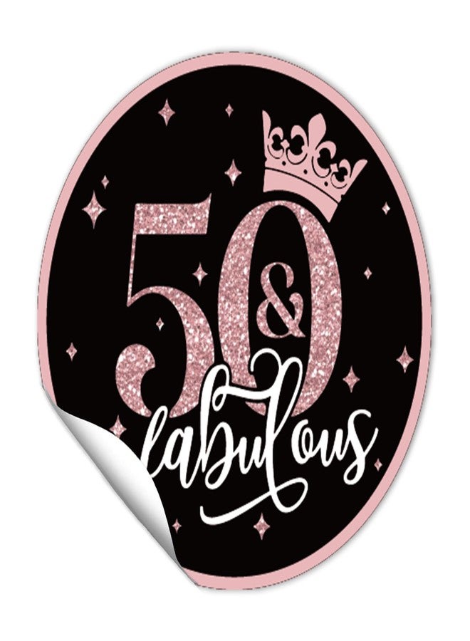 REWIDPARTY 1.5 Inch Round Rose Gold 50 & Fabulous Stickers (80 Pieces) - Adhesive Party Stickers for 50th Birthday Celebrations - Image 1