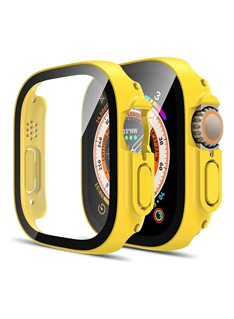 Tempered Glass Hard PC Case Compatible with Apple Watch Ultra 49mm Screen Protector, [9H Hardness] [HD Clear] [Touch Sensitive] Full Protection Case for iWatch Ultra,Yellow(2 Pack)  - Image 1