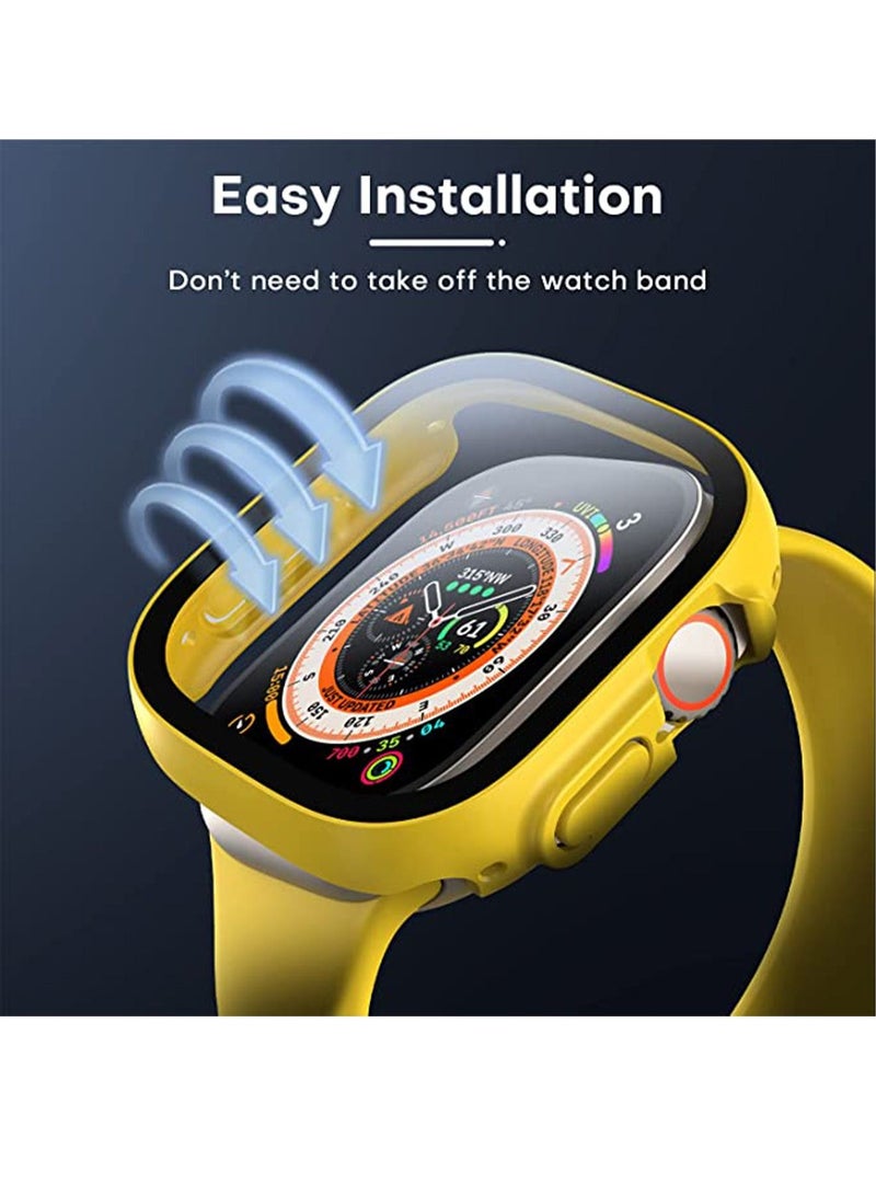 Tempered Glass Hard PC Case Compatible with Apple Watch Ultra 49mm Screen Protector, [9H Hardness] [HD Clear] [Touch Sensitive] Full Protection Case for iWatch Ultra,Yellow(2 Pack)  - Image 4