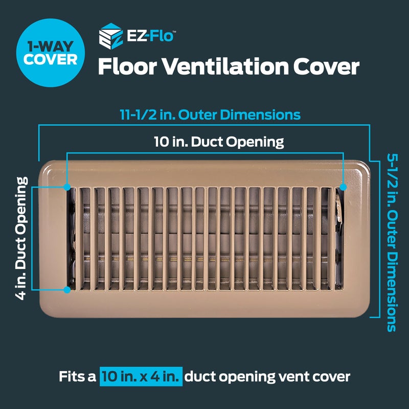 EZ-FLO 4 x 10 Inch (Duct Opening) Floor Register Vent Cover, One-Way Ventilation Register Diffuser, Solid Steel HVAC Air Vent Cover, Brown, 61602 - Image 2