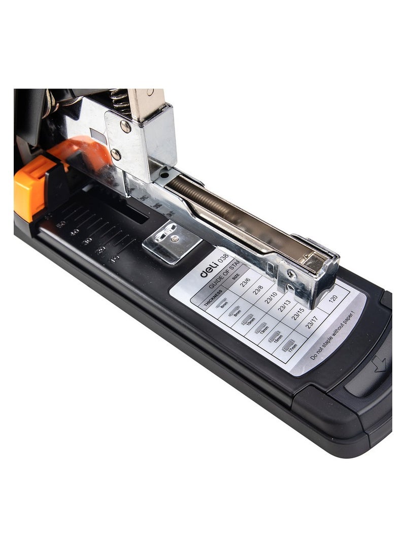 Deli Deli E0386 Effortless Heavy Duty Stapler for 120 Sheets Max, TPE Cap, ABS Handle, Metal Base, SPCC Metal Structure, Black - School & Office Use – 1PCS/Color Box  - Image 4