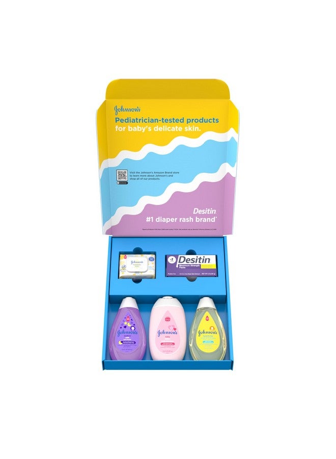 Johnson's Baby Johnson's Baby Here Comes Baby Gift Set, Baby Essentials for New Parents with Moisturizing Lotion, Bedtime Bath, Body Wash & Shampoo, Hand & Face Wipes, & Diaper Rash Cream, 5 Items - Image 2