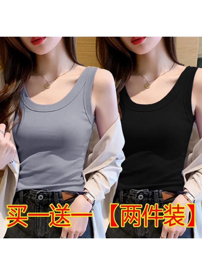 VUELO Single/two-piece Threaded Camisole Women's Spring And Summer New Round Neck Base Shirt All-match Wide Shoulder Belt Top - Image 1