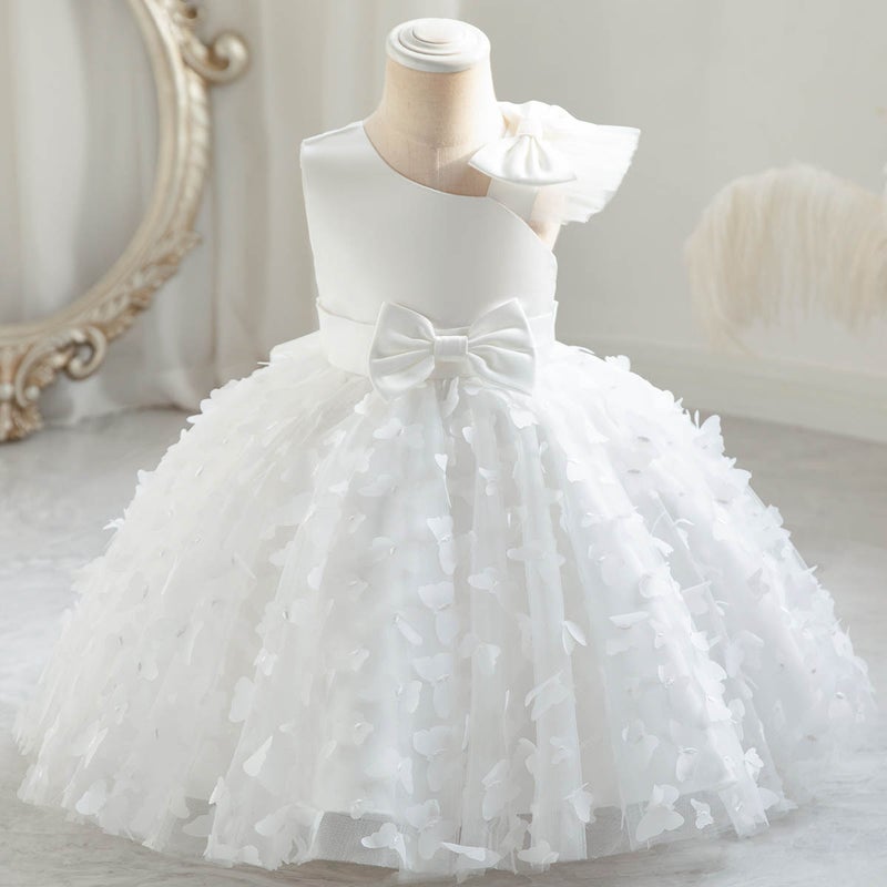 New girls solid color princess year-old bow puffy dinner performance dress year-old catch week dress wholesale White