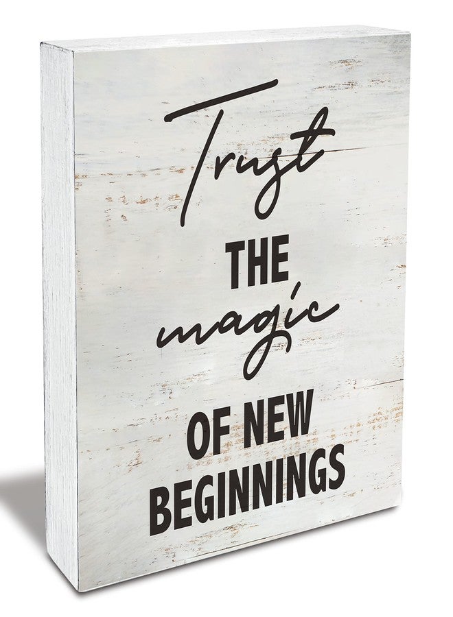 MAVOTEN Trust the Magic of New Beginnings Wood Box Sign Rusitc Inspirational Quote Wooden Box Sign Farmhouse Home Office Desk Shelf Decor (5 X 5 Inch) - Image 1