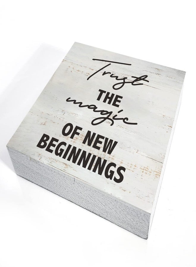 MAVOTEN Trust the Magic of New Beginnings Wood Box Sign Rusitc Inspirational Quote Wooden Box Sign Farmhouse Home Office Desk Shelf Decor (5 X 5 Inch) - Image 3