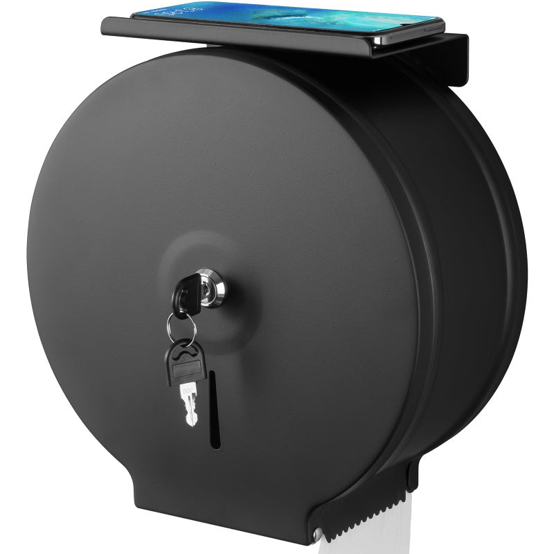Gorlary Commercial Jumbo Toilet Paper Dispenser with Shelf, Wall Mount Stainless Steel Roll Holder, Matte Black Toilet Tissue Dispensers - Image 1