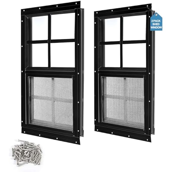 2 Pack Shed Window 12"X18" Black Flush Mount Household Windows With Tempered Glass And Fiberglass Screen For Shed Chicken Coop Playhouse And Garage - Image 1